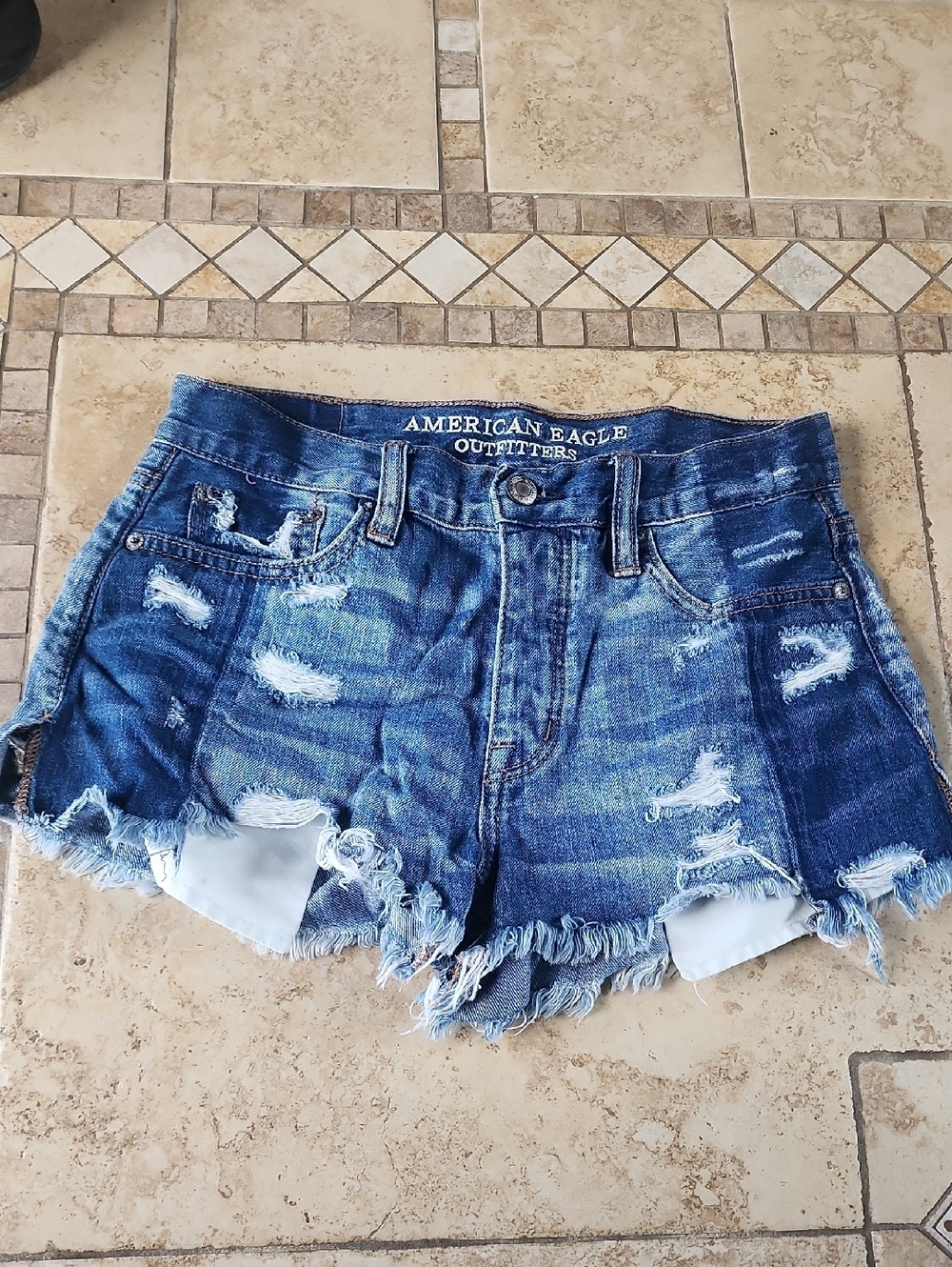 American Eagle Outfitters Blue Distressed Frayed Vintage Festival Denim Shorts